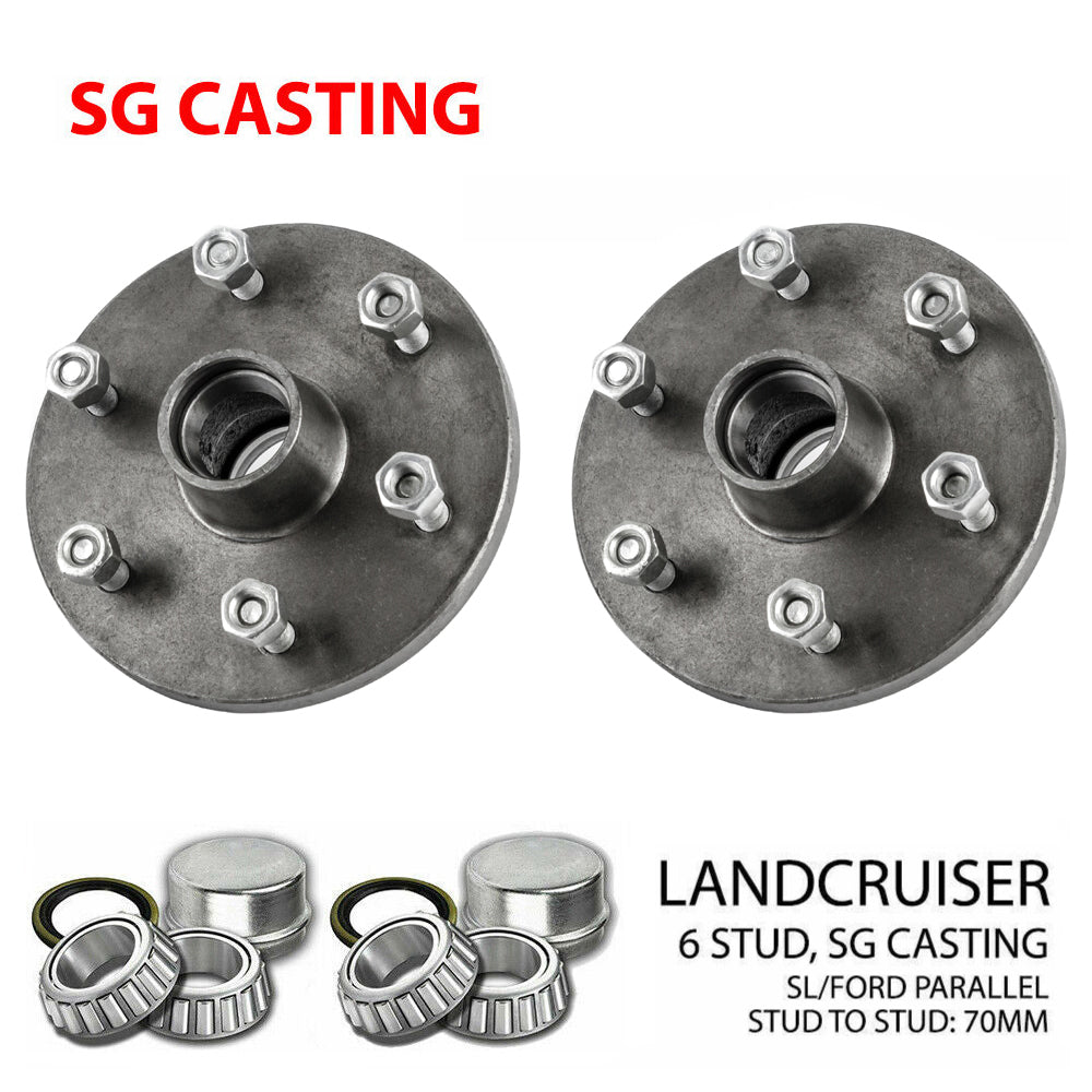 Pair Trailer Lazy Hubs Kit With Parallel Bearings Suits 6 Stud Landcruiser