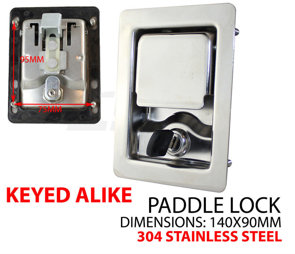 Stainless Steel Paddle Lock, 140mmx90mm Latch Handle Toolbox Caravan Trailer