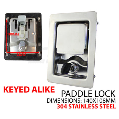 Stainless Steel Paddle Lock, 140mmx108mm Latch Handle Toolbox Caravan Trailer