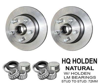 Pair 10 inch Trailer Natural Black Disc Hubs With LM Bearings Suits HQ Holden