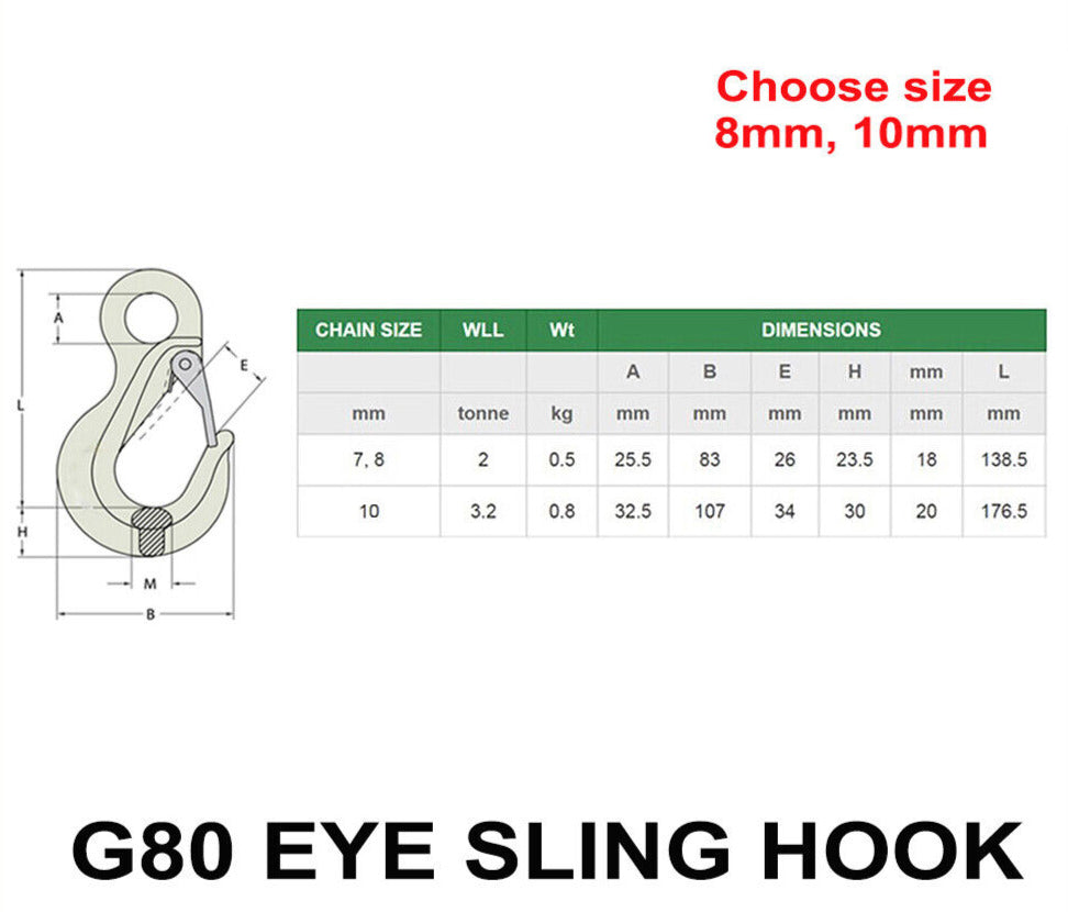 G80 Alloy Hoist Hook Safety Catch Eye Sling Lifting Chain Connector Wire Rope