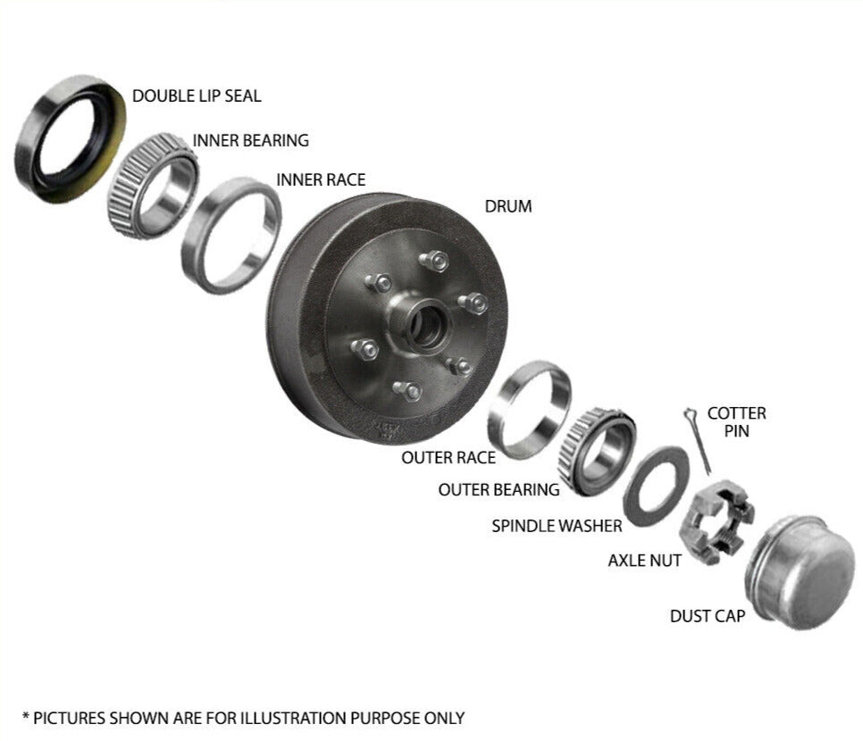 Trailer 10 inch Brake Drums & 10 inch Electric Backing with SL Bearings Suits 6 Stud Landcruiser