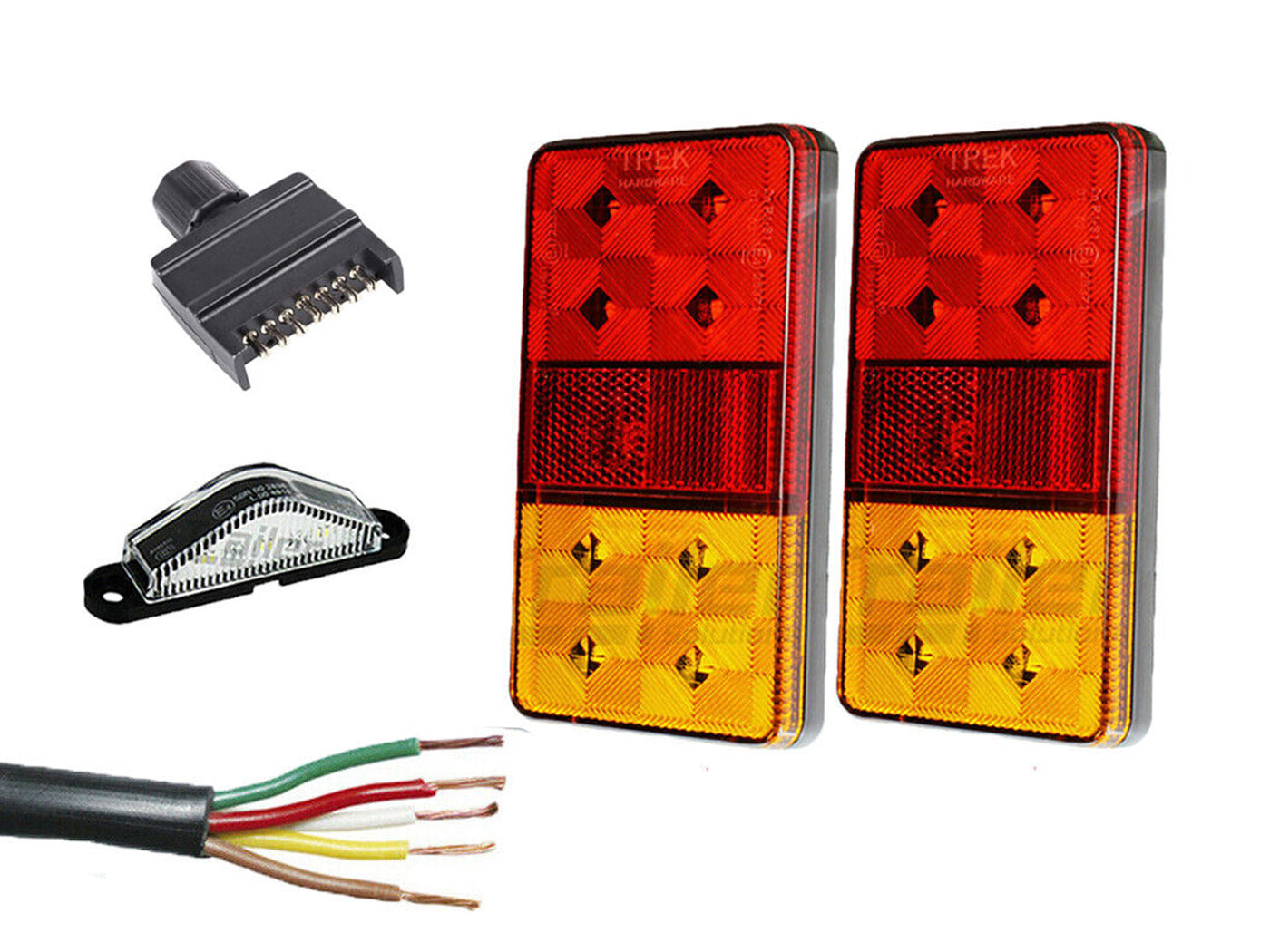 Pair of 8 Led Trailer Lights Kit, 1X Number Plate, Plug, 8M X 5 Core Cable 12V