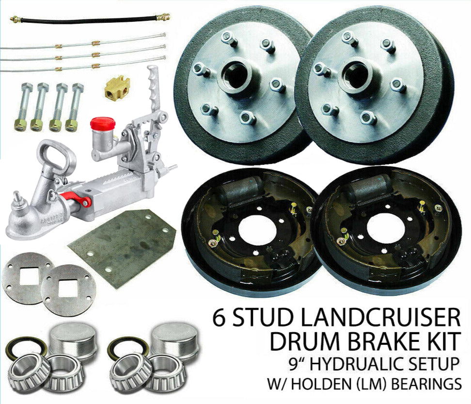 9 inch Hydraulic 6 Stud Drum Trailer Brake Kit Coupling & Fitting Kit. Caravan, Boat