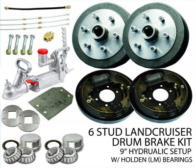9 inch Hydraulic 6 Stud Drum Trailer Brake Kit Coupling & Fitting Kit. Caravan, Boat