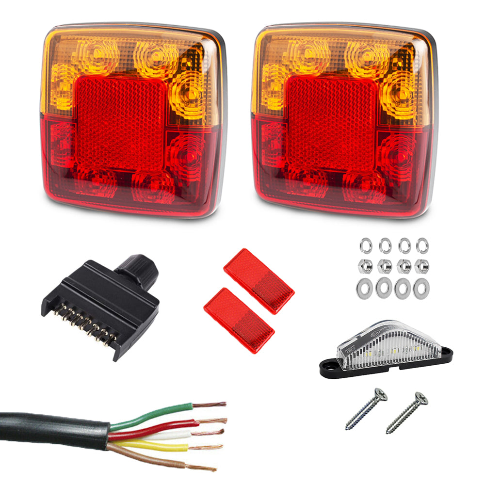 Led Tail Trailer Lights Kit, Plug, Number Plate Light, 5 Core Wire, Reflectors