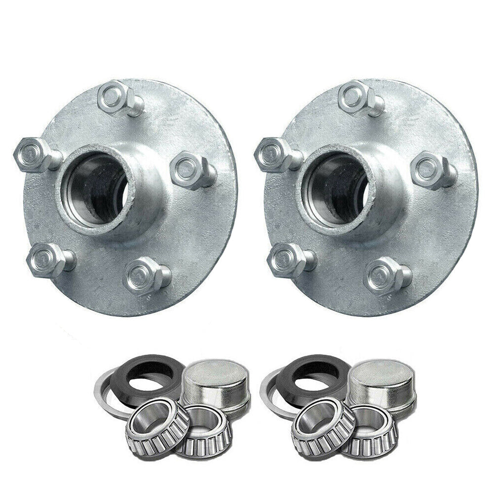 2X Galvanised Trailer 5 Stud Hubs With LM Bearings Marine Seals For Ford