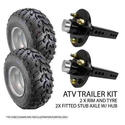 10 inch Atv Rim & Tyre Hub 40mm Fitted Stub Axle Kit Qwad Quad Bike Mower Trailer
