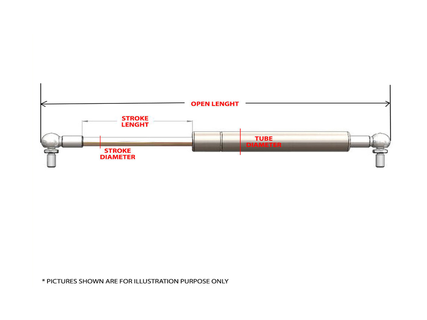 X2 Gas Strut 315mm - 400N (6mm Shaft) Caravans Trailers Canopy Toolboxes Struts