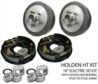 Pair 10 inch Electric Brake Kit With Trailer Hub Drum With LM Bearing Suits 5 Stud HT Holden