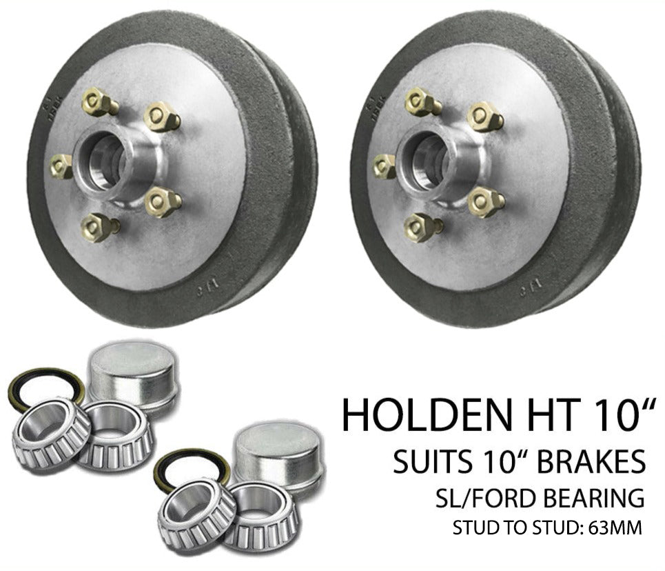 Pair Trailer Hub Drum 10 inch Electric Hydraulic Setup with SL Bearing Suits HT Holden
