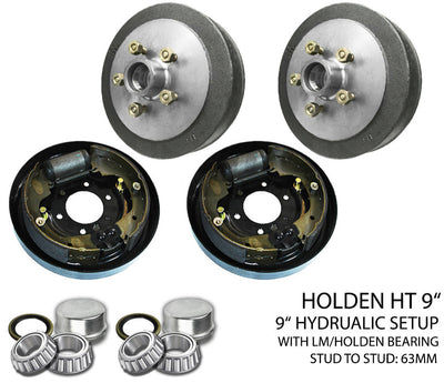 Trailer Brake Drum 5 Stud 9 inch Hydraulic Backing Plate With LM Bearing Suits HT Holden