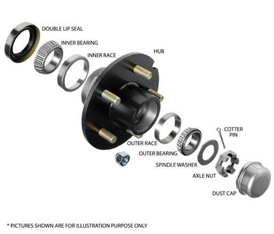 2X Trailer 5 6 Stud Hubs 1600Kg 1.6 Ton, 2X Fitted Stub Axles. Parallel Bearings