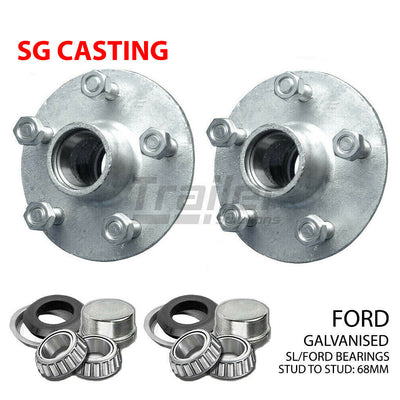 Pair Galvanised 5 Stud Lazy Hubs With SL Bearings For Ford