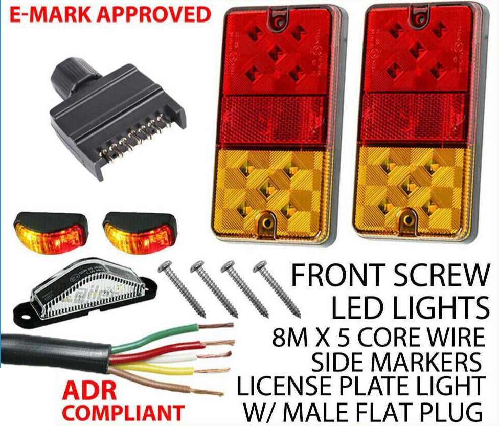 2 X 10 Led Trailer Lights Kit, Trailer Plug, Cable, Side Marker, No. Plate Light