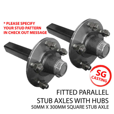 2X Trailer 5 6 Stud Hubs 1600Kg 1.6 Ton, 2X Fitted Stub Axles. Parallel Bearings