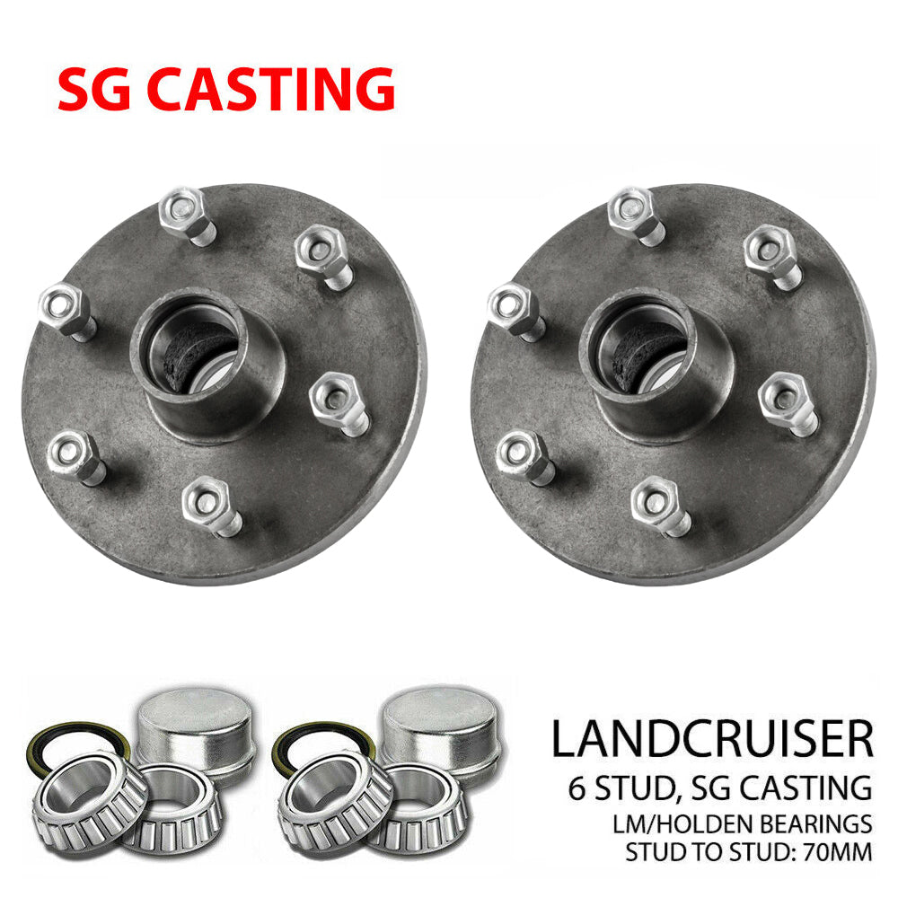 Pair Trailer Hubs 6/139.7 With LM Bearings. SG Casting Suits 6 Stud Landcruiser