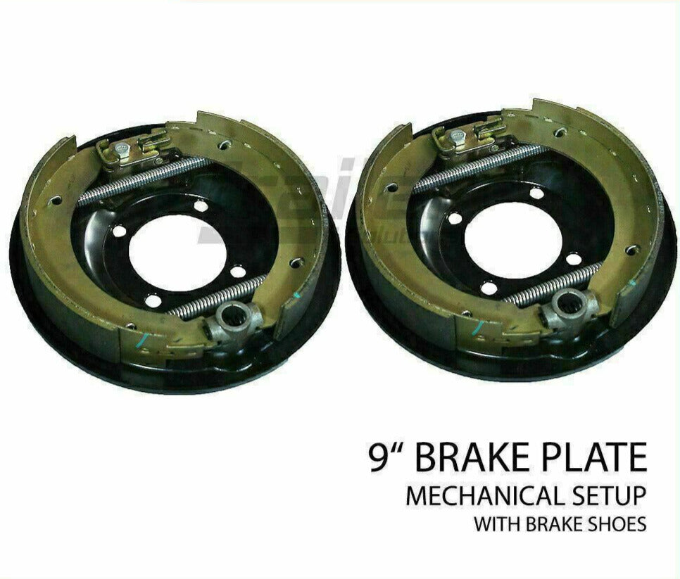 Pair 9 inch Mechanical Trailer Backing Plates W/ Brake Shoes Trailer Part Hub Drum