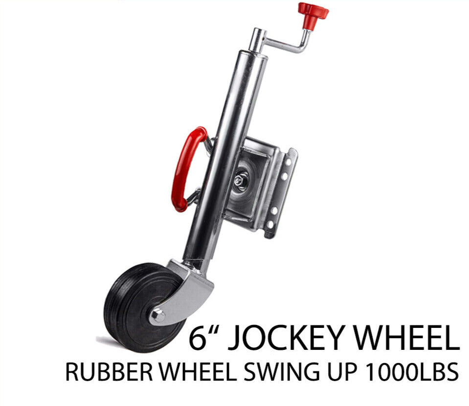 6 inch Trailer Jockey Wheel Style Zinc Solid Rubber Swivel Swing Up Bracket