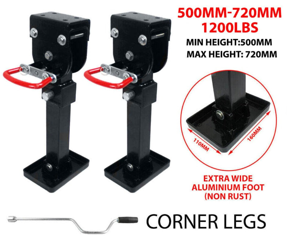 Black Corner Legs Drop Down Stabilizers 500mm Handle 1200Lbs Caravan Camper Trailer