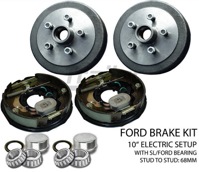 Pair 10 inch Electric Brake Kit With Pair 10 inch Hub Drum Suits Ford 5 Stud SL Trailer Boat