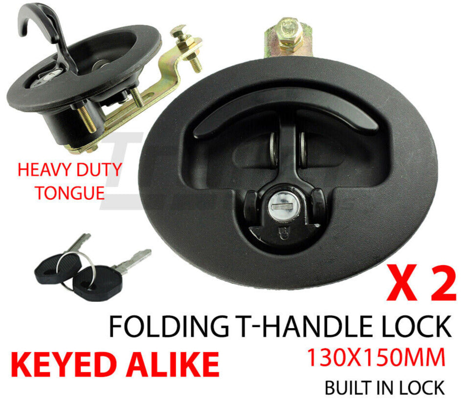 2 X Folding T Handle Lock Flush Mount Latch Heavy Duty Trailer Toolbox Caravan