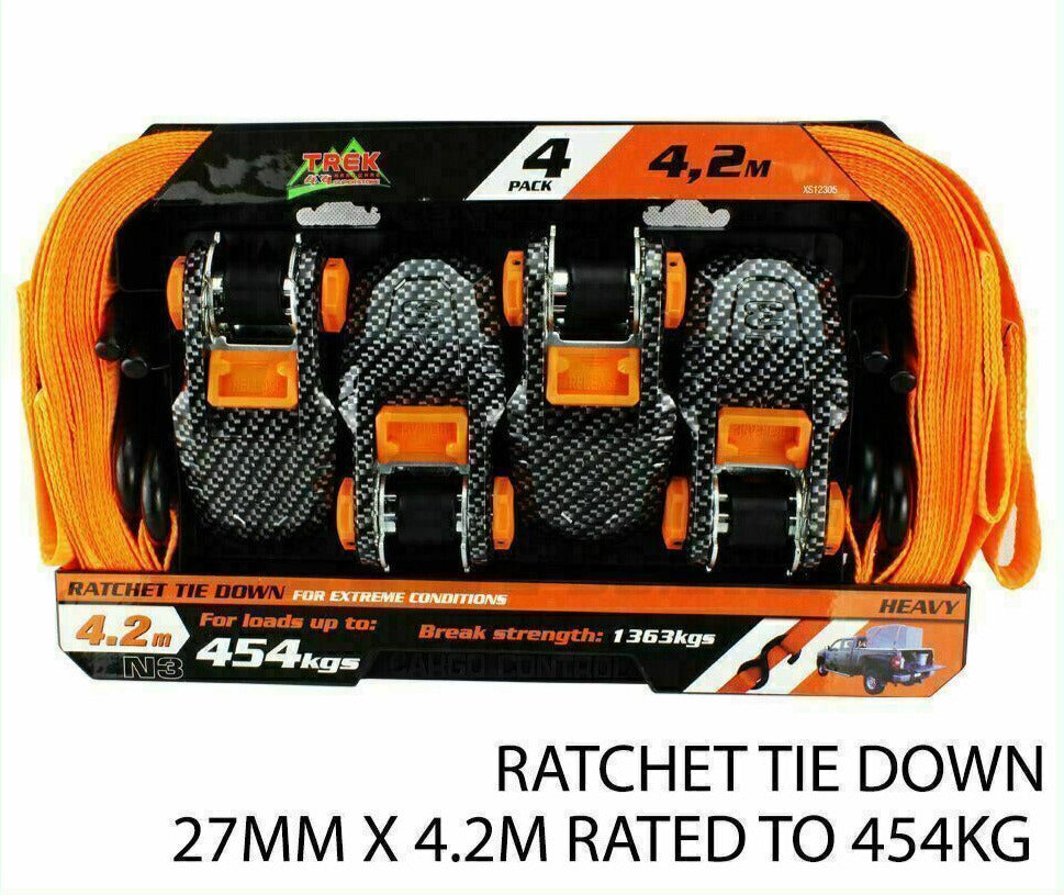 X4 Ratchet Tie Down Strap Heavy Duty Cargo Trailer Truck Harness S 27mm X 4.2M