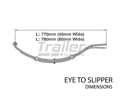 Leaf Spring 9 Leaf Eye To Slipper 45mm 1600Kg Dacromet Trailer Caravan Offroad