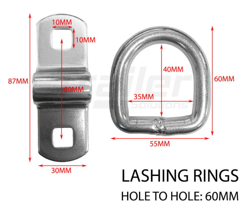 Lashing D Ring Zinc Plated Tie Down Points Trailer Centre Hole To Hole 60mm