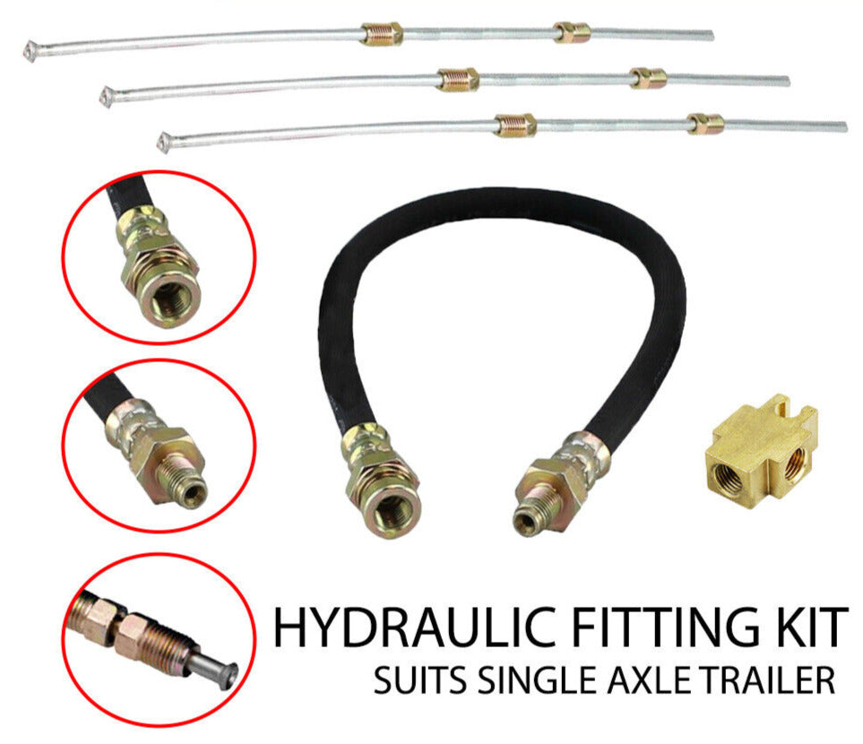 Single Axle Trailer Hydraulic Brake Fitting Kit. Bundy Flexi Lines, T Piece