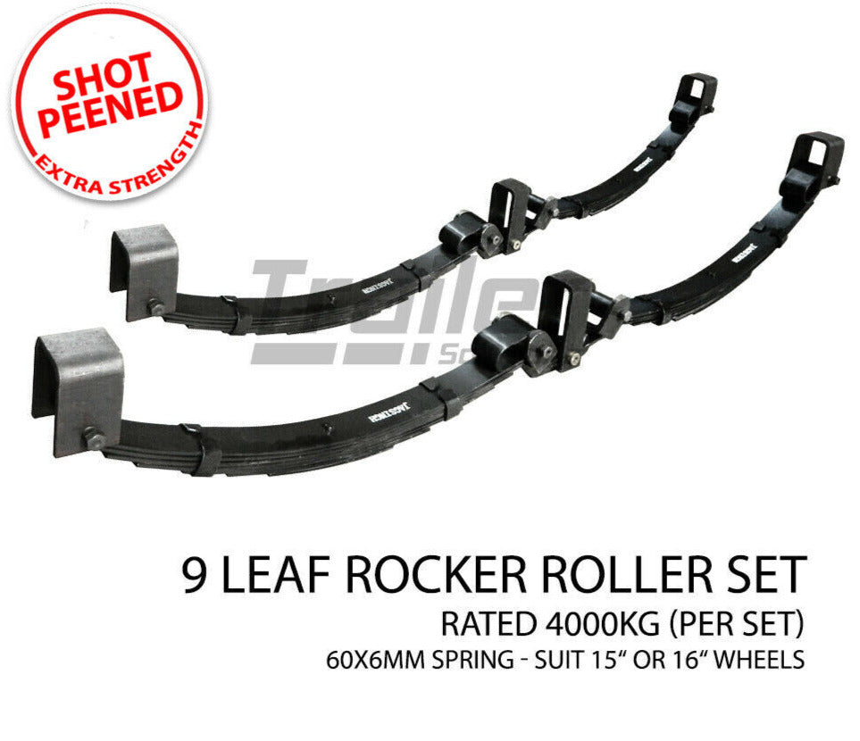9 Leaf 4000Kg Rocker Roller Tandem Trailer Spring Set Shot Peened Springs 60X6mm