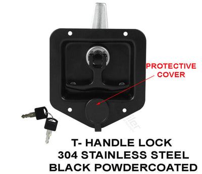 Black T Handle Lock. Stainless Steel, Flush Mount, Tool Box, Canopy Trailer