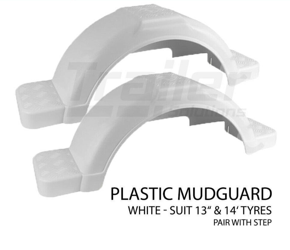 2X Trailer Mudguard White Plastic Pair Suit 13 inch /14 inchWheels Boat Caravan Atv