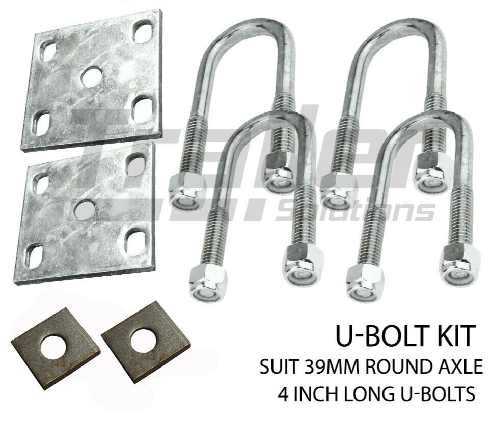 U Bolt Kit 39mm Round Galvanised Ubolt X 4 inch Ubolts Fish Plates Axle Pads Trailer