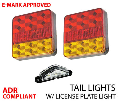 2X Square Led Trailer Tail Trailer Light Stop Indicator Lights &Number Plate 12V