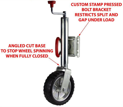 10 inch Jockey Wheel Swing Up Solid Wheel 1000Lbs Caravan Boat Trailer W/ Bolts