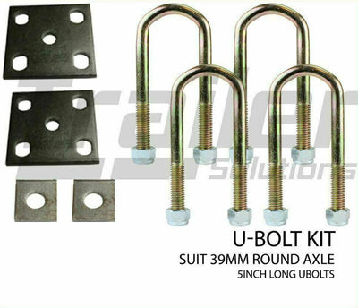 Trailer U Bolt Kit 39mm Round X 5 inch Ubolts Fish Plates Axle Pads Hangers Bolts