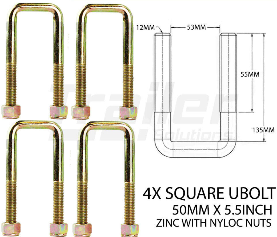 X4 U Bolt Ubolt Square 50mm X 5.5 inch Trailer Camper Caravan Spring