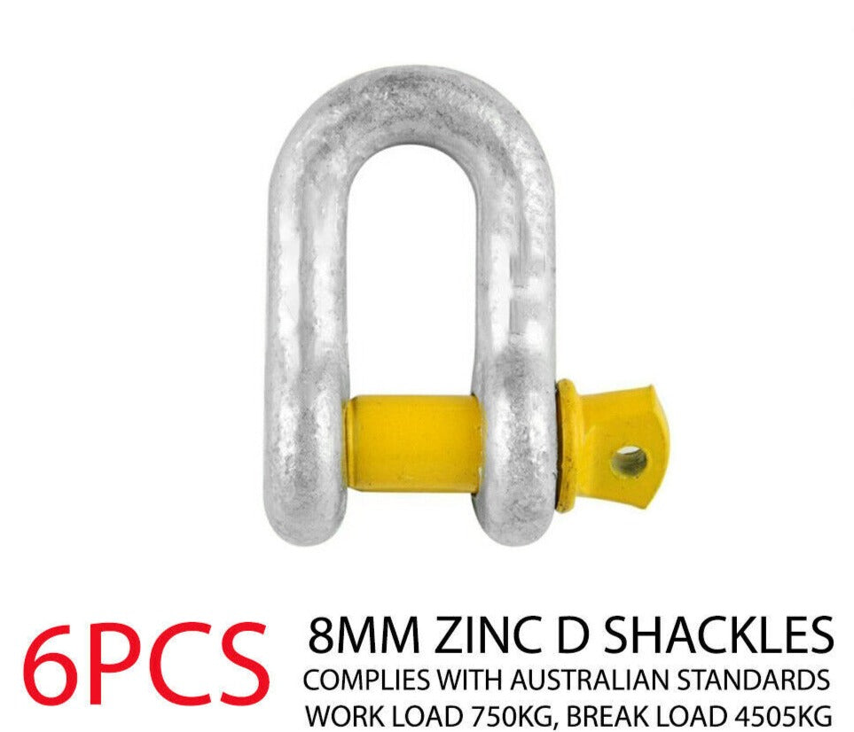 6 X D Shackle 8mm 750Kg Galvanised Rated Load Hayman D Car Tow Trailer