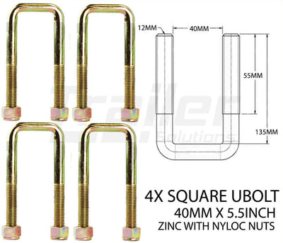 X4 U Bolt Ubolt Square 40mm X 5.5 inch Trailer Camper Caravan Spring