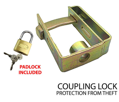 Trailer Hitch Coupling Lock Heavy Duty 2 Stage Universal Security + Padlock