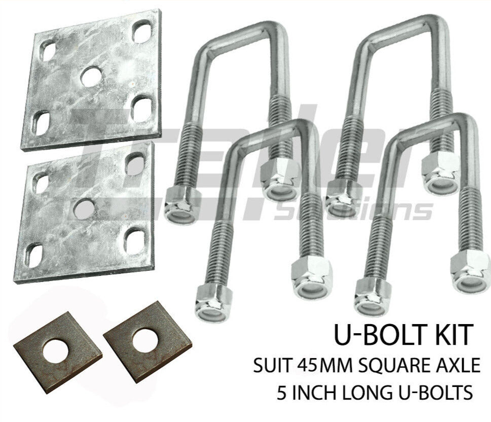 U Bolts Kit 45mm Square Galvanised Ubolt 5 inch Spring Fish Plates Axle Pads Trailer