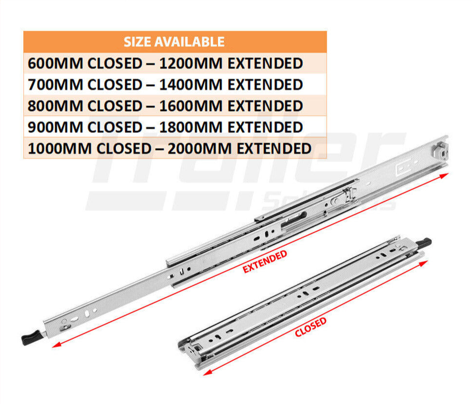 125Kg Locking Drawer Slides 600mm To 1000mm 4Wd Trailer Fridge Draw