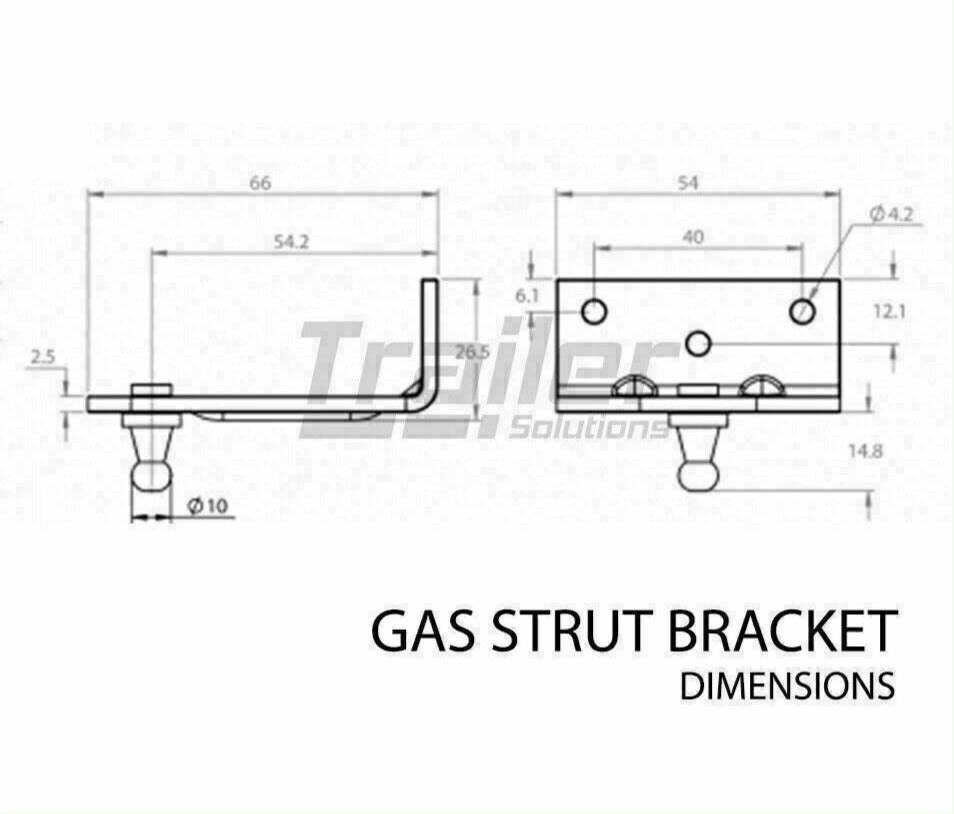 Gas Strut Bracket Right Angle 3 Hole 10mm Ball. Zinc Finish Bracket