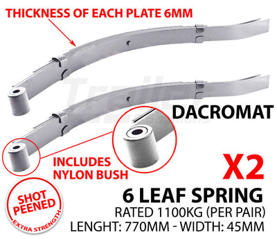 2X 6 Leaf Eye Slipper Galvanised Dacromat Spring 1100Kg Float Trailer Dacromet