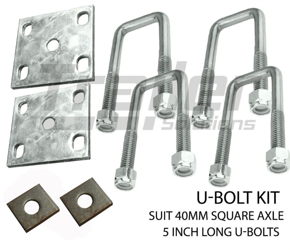 U Bolt Kit 40mm Square Galvanised Ubolt 5 inch Spring Fish Plates Axle Pads Trailer