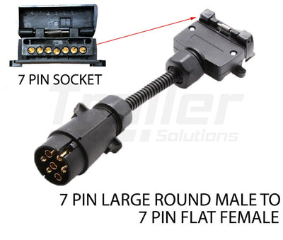 7 Pin Round Male Plug To 7 Pin Flat Female Socket Adaptor Trailer Connector
