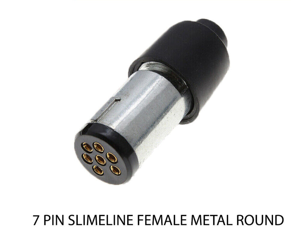 Trailer Plug 7 Pin Small Round Female Metal Slim Adapter Connector Caravan Boat