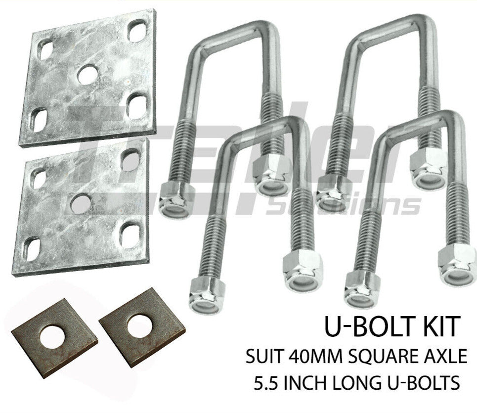 U Bolt Kit 40mm Square Galvanised Ubolt 5.5 inch Spring Fish Plate Axle Pads Trailer