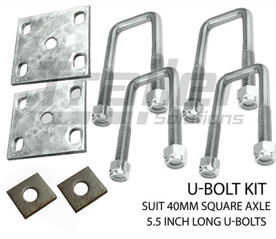 U Bolt Kit 40mm Square Galvanised Ubolt 5.5 inch Spring Fish Plate Axle Pads Trailer